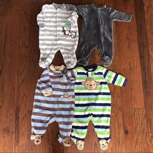 3/$15 Boys fleece Footie Pajamas size 0-3 and 3 months